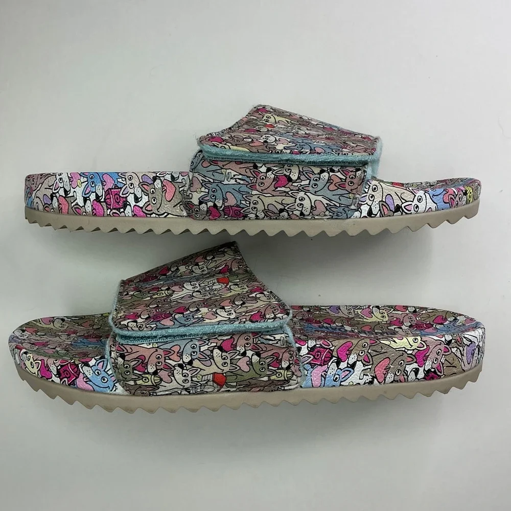 Skechers Multicolor BOBS Dog Print Kids 6 Slides 113735 Plush Foam Sandals